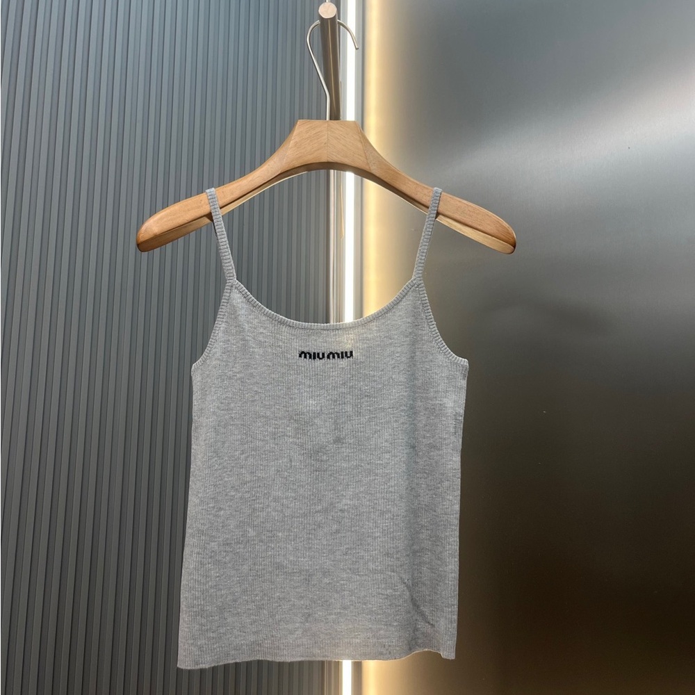 Miu Miu Light Gray Knit Spaghetti-Strap Camisole